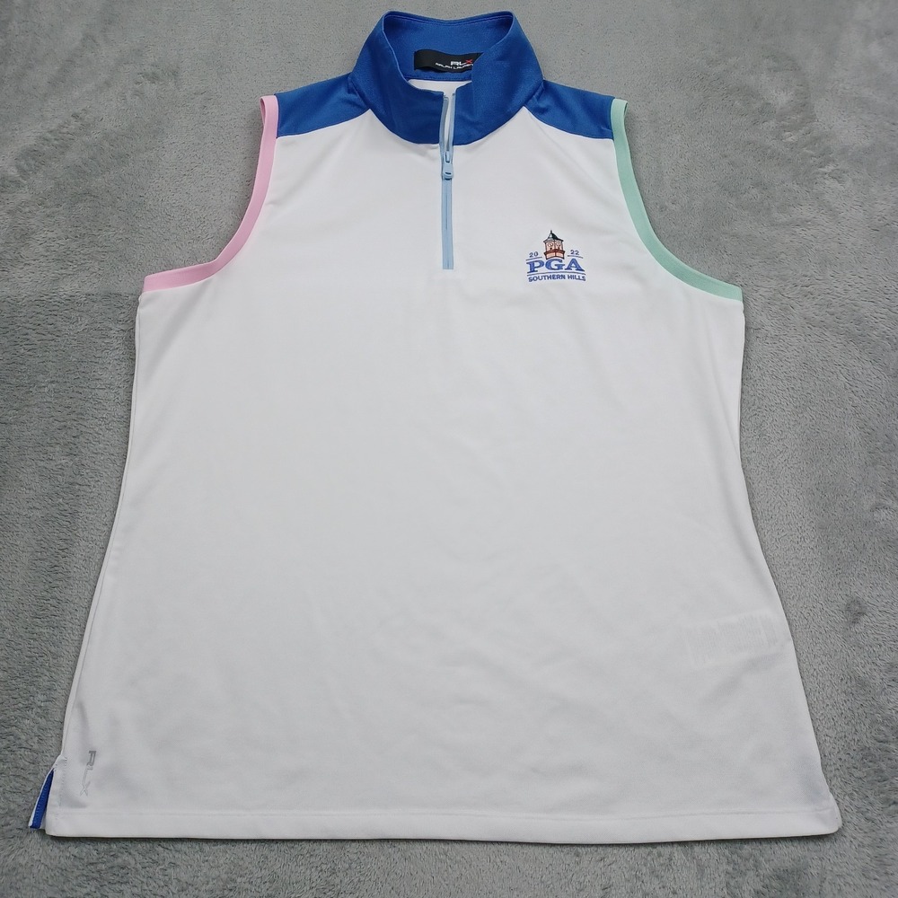 RLX Ralph Lauren Top Womens Large White 1/4 Zip PGA Golf Preppy